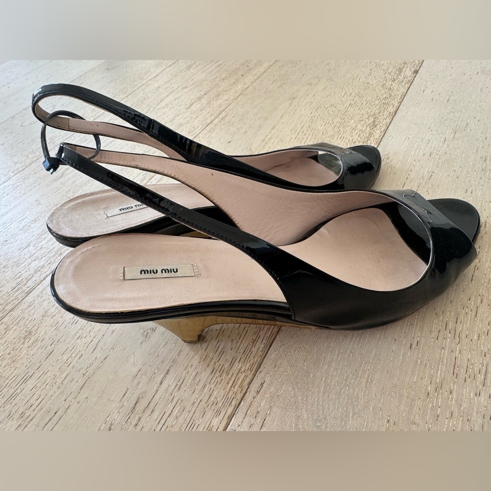 PRADA Miu Miu OPEN TOE Slingback Patent Heels 39.5 - Picture 7 of 8